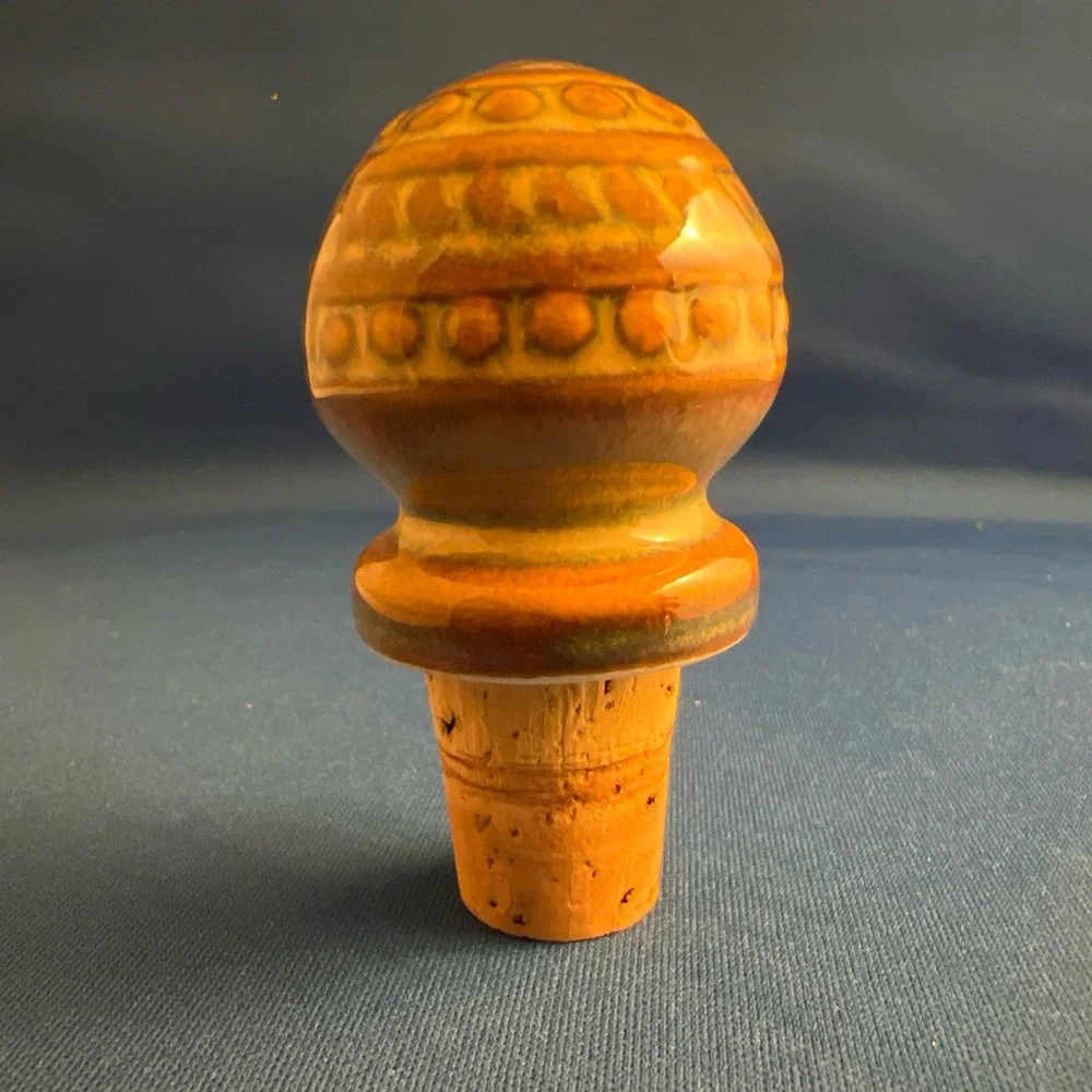 Set of 3 Vintage Ceramic/Porcelain Bottle Stoppers Blue And Sand Colors